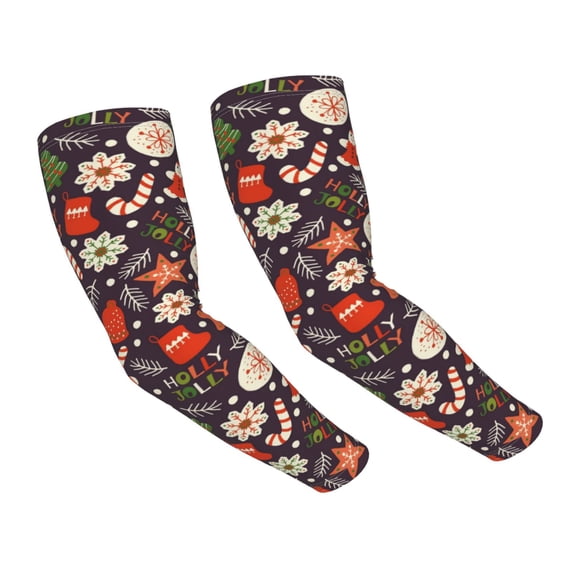 Uemuo Winter Holiday Christmas Printed Arm Sleeves, Cooling UV Sun Protection Sports Compression for Men/Women