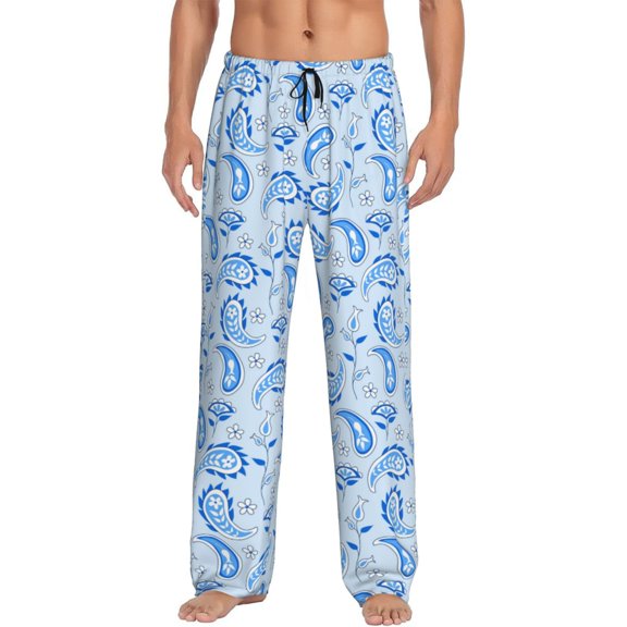 Uemuo Winter Paisley Pattern Pattern Men's Wide Leg Palazzo Lounge Pants with Pockets Light Weight Loose Comfy Casual Pajama Pants-X-Large