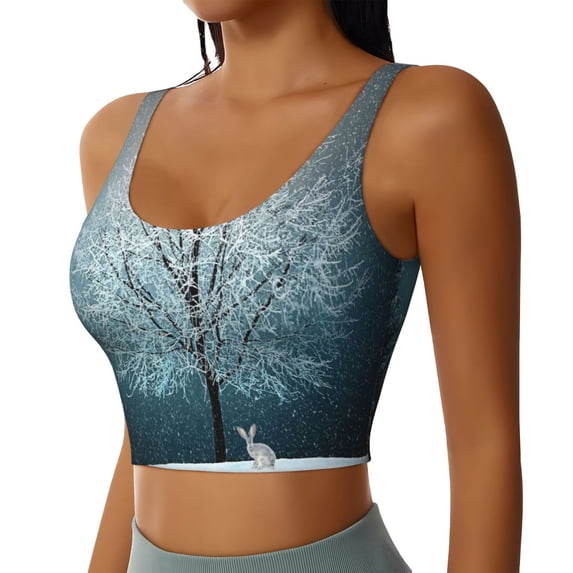 Uemuo Winter Rabbit Pattern Women's Sports Bra - High Impact Support, Breathable, and Comfortable Athletic Bra for Running, Yoga, and Workouts