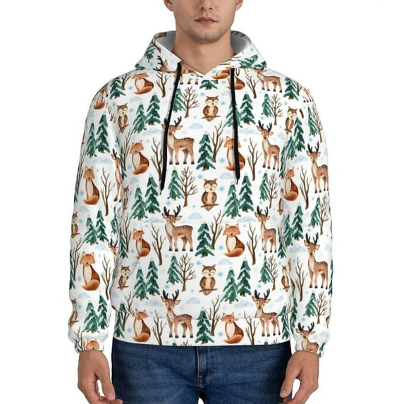 Uemuo Winter Woodland Friends Pattern Men's Hoodie - Casual Pullover Hoodie with Kangaroo Pocket, Stylish Hooded Sweatshirt for Everyday Wear-4X-Large