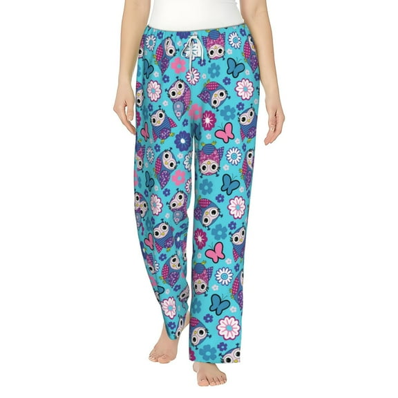 Uemuo Wls And Flowers Pattern Women's Wide Leg Palazzo Lounge Pants with Pockets Light Weight Loose Comfy Casual Pajama Pants-Large