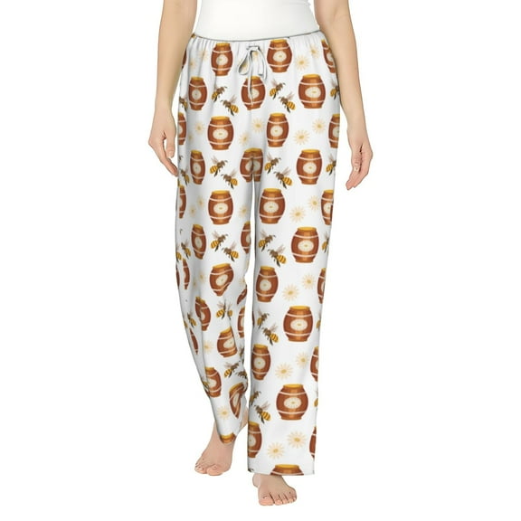 Uemuo Wooden Barrels With Honey Pattern Women's Wide Leg Palazzo Lounge Pants with Pockets Light Weight Loose Comfy Casual Pajama Pants-Medium