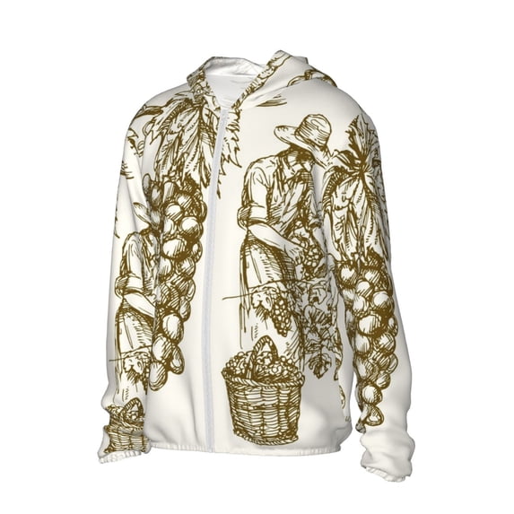 Uemuo Workers Cutting Grapes From Vineyard Pattern Women's Full Zip UPF 50+ Sun Protection Hoodie Jacket Long Sleeve Sun Shirt Hiking Outdoor Performance with Pockets-