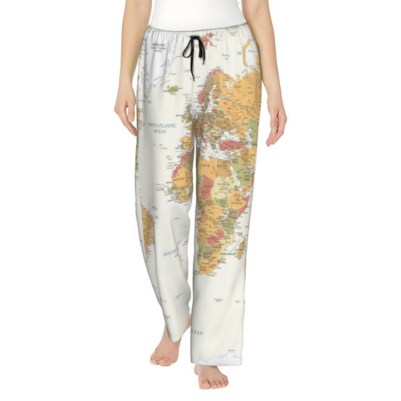 Uemuo World Map 1 Pattern Women's Wide Leg Palazzo Lounge Pants with Pockets Light Weight Loose Comfy Casual Pajama Pants-Small