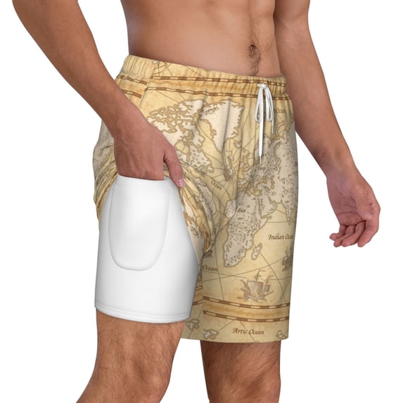 Uemuo World Map Pattern Mens Swim Trunks Quick Dry Board Shorts with Mesh Lining, Stretch Beach Shorts Quick Dry No-Chafing Board Shorts-XX-Large