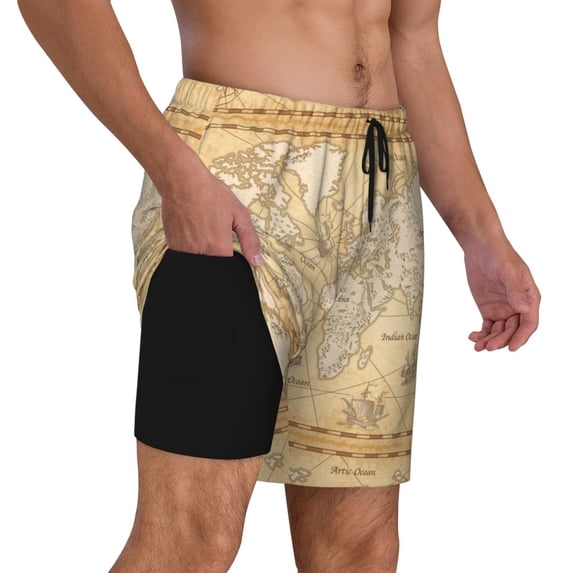 Uemuo World Map Pattern Mens Swim Trunks Quick Dry Board Shorts with Mesh Lining, Stretch Beach Shorts Quick Dry No-Chafing Board Shorts-
