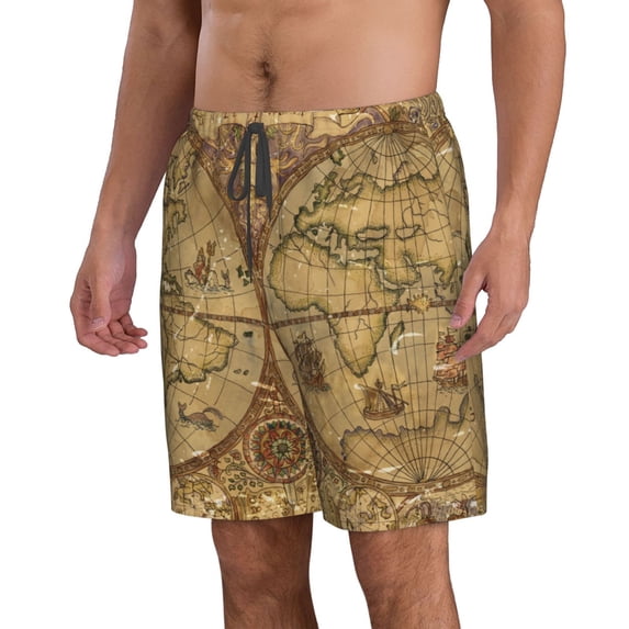 Uemuo World Map1 Pattern Men's Swim Trunks Hawaiian Beach Bathing Suit Swimsuits Beach Quick-Dry Shorts with Pockets-X-Large