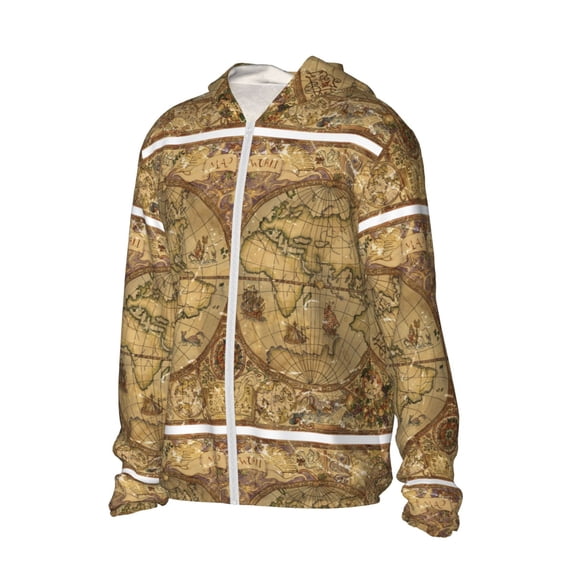 Uemuo World Map1 Pattern Women's Full Zip UPF 50+ Sun Protection Hoodie Jacket Long Sleeve Sun Shirt Hiking Outdoor Performance with Pockets-Small