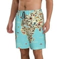 thumbnail image 1 of Uemuo World Travel Line Icons Map Pattern Men's Swim Trunks Hawaiian Beach Bathing Suit Swimsuits Beach Quick-Dry Shorts with Pockets-Medium, 1 of 9