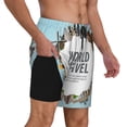 thumbnail image 1 of Uemuo World Travel Pattern Mens Swim Trunks Quick Dry Board Shorts with Mesh Lining, Stretch Beach Shorts Quick Dry No-Chafing Board Shorts-Large, 1 of 9