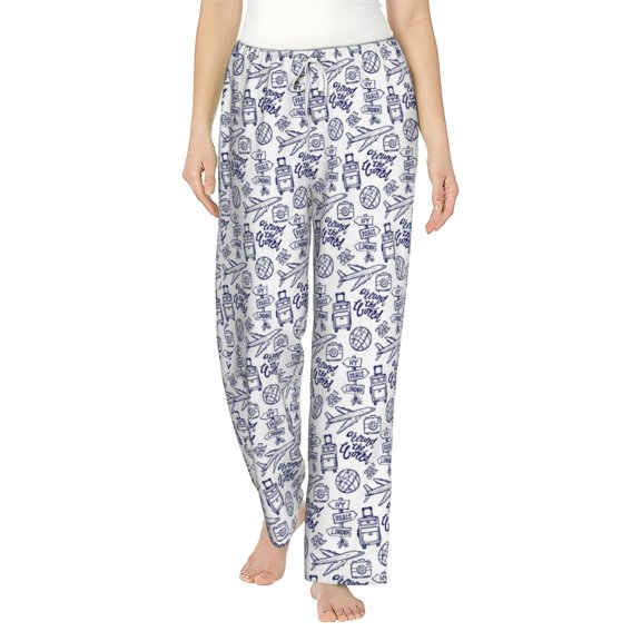 Uemuo World Travel2 Pattern Women's Wide Leg Palazzo Lounge Pants with Pockets Light Weight Loose Comfy Casual Pajama Pants-Medium