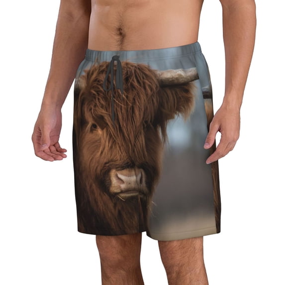 Uemuo Yak Pattern Men's Swim Trunks Hawaiian Beach Bathing Suit Swimsuits Beach Quick-Dry Shorts with Pockets-XX-Large