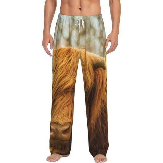 Uemuo Yak Pattern Men's Wide Leg Palazzo Lounge Pants with Pockets Light Weight Loose Comfy Casual Pajama Pants-Large