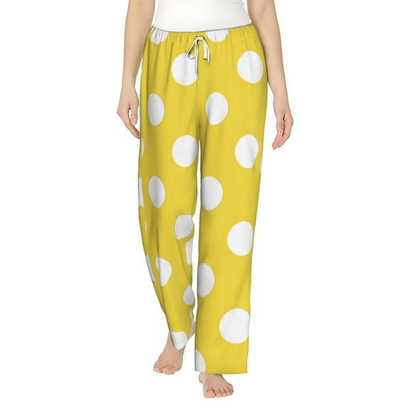 Uemuo Yellow And White Polka Dot Pattern Women's Wide Leg Palazzo Lounge Pants with Pockets Light Weight Loose Comfy Casual Pajama Pants-XX-Large