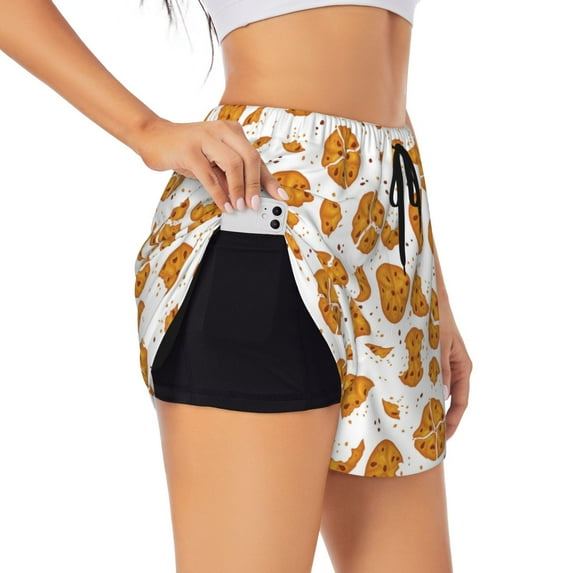 Uemuo Yellow Biscuit Pattern Women's Athletic Shorts High Waisted Running Shorts with Liner Pockets Gym Elastic Workout Shorts-X-Large