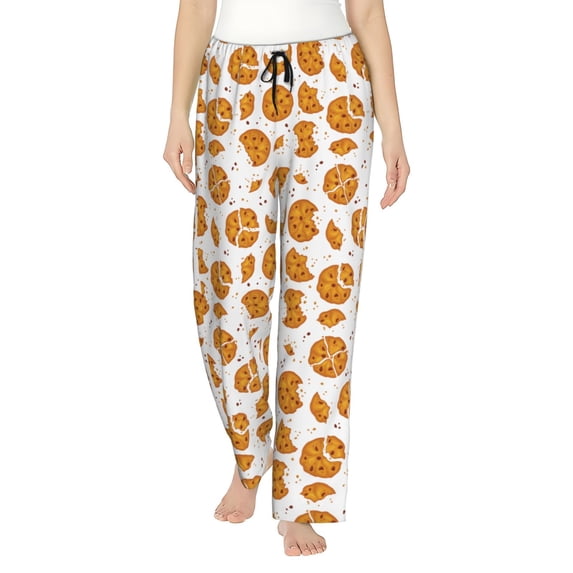 Uemuo Yellow Biscuit Pattern Women's Wide Leg Palazzo Lounge Pants with Pockets Light Weight Loose Comfy Casual Pajama Pants-Large