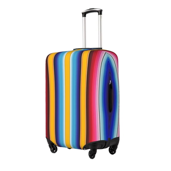 Uemuo Yellow Blue Mexican Blanket Stripes Printed Washable Luggage Cover - Fashion Suitcase Protector Fits 18-32 Inch Luggage-Large