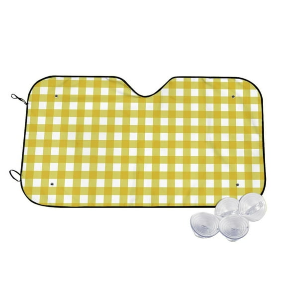 Uemuo Yellow Checkboard Pattern Accordion Car Windshield Sun Shade, Foldable Reflective Sun Visor for Car, Reflector Windshield Sunshade-