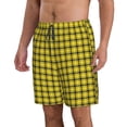 thumbnail image 1 of Uemuo Yellow Checkered Plaid Pattern Men's Swim Trunks Hawaiian Beach Bathing Suit Swimsuits Beach Quick-Dry Shorts with Pockets-, 1 of 9