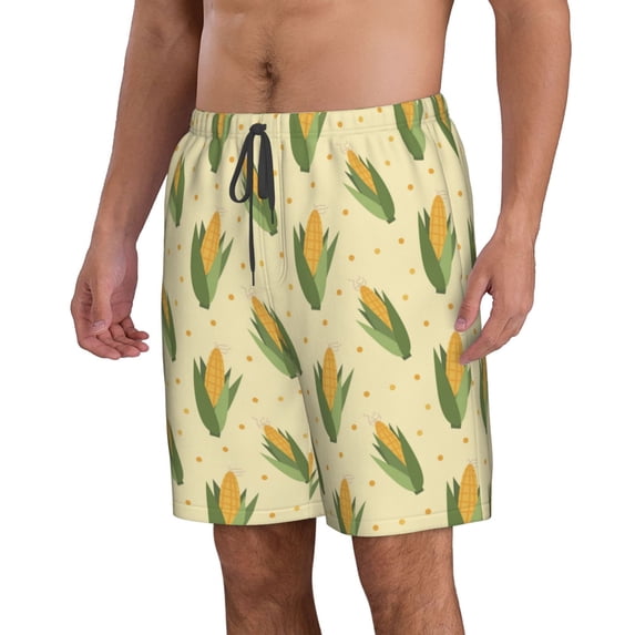 Uemuo Yellow Corn Pattern Men's Swim Trunks Hawaiian Beach Bathing Suit Swimsuits Beach Quick-Dry Shorts with Pockets-3X-Large