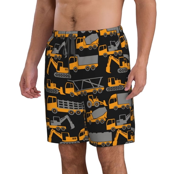 Uemuo Yellow Excavator Pattern Men's Swim Trunks Hawaiian Beach Bathing Suit Swimsuits Beach Quick-Dry Shorts with Pockets-3X-Large