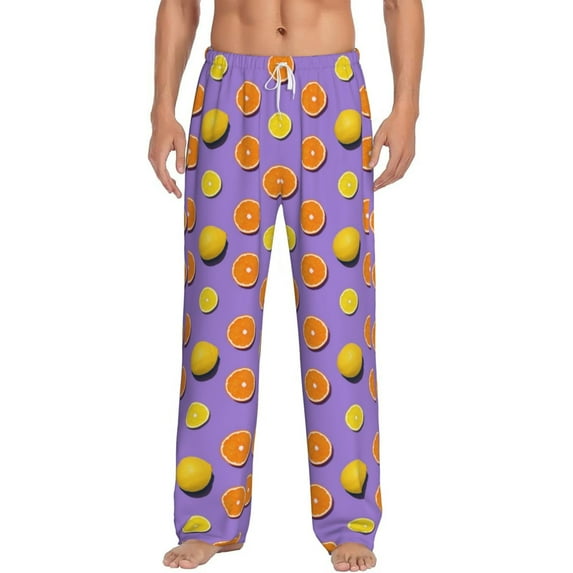 Uemuo Yellow Lemon And Orange Pattern Men's Wide Leg Palazzo Lounge Pants with Pockets Light Weight Loose Comfy Casual Pajama Pants-Large