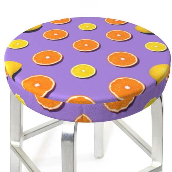 Uemuo Yellow Lemon And Orange Pattern Round Bar Stool Seat Covers Washable Stool Cushion Slipcover Elastic Bar Chair Covers-