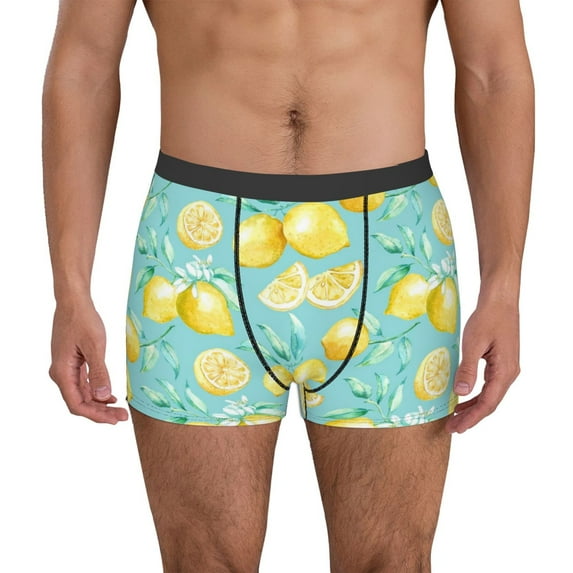 Uemuo Yellow Lemon Pattern Men's Boxer Briefs,Trunk Anti-Chafing,Comfortable, Durable, and Stylish Underwear-X-Large