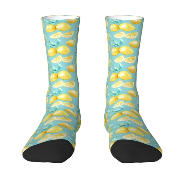 Uemuo Yellow Lemon Pattern Women's Crew Socks, Soft Durable Breathable Moisture-Wicking with Odor Control Cotton socks