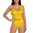 thumbnail image 1 of Uemuo Yellow Lemon Print Women's One Piece Swimsuit Asymmetrical Neck Bathing Suit One Shoulder Side Cutout Ruffle Swimwear-Medium, 1 of 6