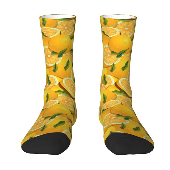 Uemuo Yellow Limes Pattern Women's Crew Socks, Soft Durable Breathable Moisture-Wicking with Odor Control Cotton socks