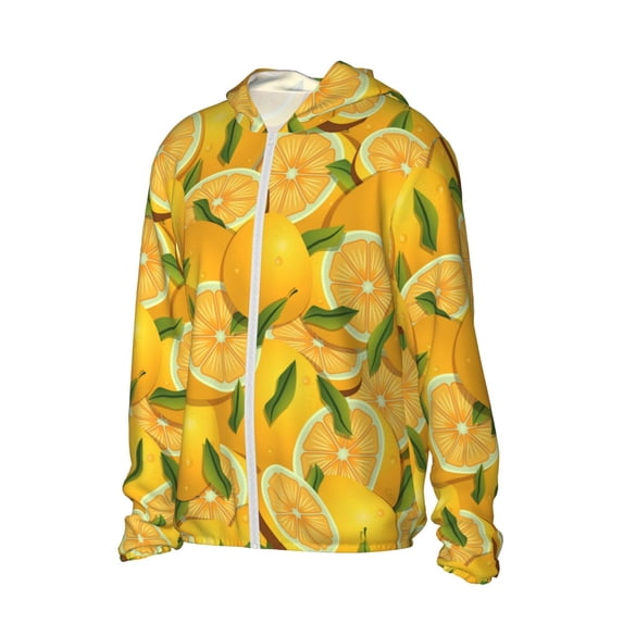 Uemuo Yellow Limes Pattern Women's Full Zip UPF 50+ Sun Protection Hoodie Jacket Long Sleeve Sun Shirt Hiking Outdoor Performance with Pockets-Small