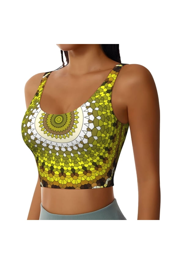 Yellow Mandala Pattern Women's Sports Bra - High Impact Support, Breathable, and Comfortable Athletic Bra for Running, Yoga, and Workouts