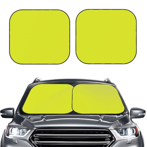 Uemuo Yellow Printed 2 PCS Car Windshield Sun Shade, Auto Sun Heat and UV Rays Blocker, Foldable Automotive Front Window Sunshade Protector