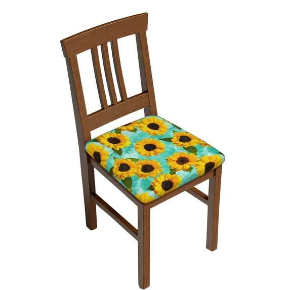 Uemuo Yellow Sunflowers With Green Leaves Pattern Waterproof Square Couch Cushion Covers, Magic Sofa Covers Washable, Stretch Sofa Seat Cushion Slipcovers