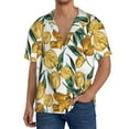 thumbnail image 1 of Uemuo Yellow Tulips Pattern Cotton Linen Short Sleeve Shirts,Casual Lightweight Button Down Shirts,Vacation Beach Summer Tops-Small, 1 of 7