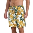 thumbnail image 1 of Uemuo Yellow Tulips Pattern Men's Swim Trunks Hawaiian Beach Bathing Suit Swimsuits Beach Quick-Dry Shorts with Pockets-Large, 1 of 9