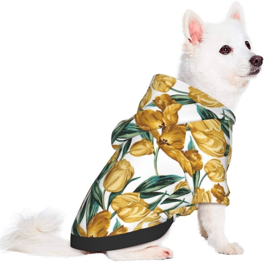Uemuo Yellow Tulips for Winter Dog Hoodie Sweatshirts with Pockets Warm Dog Clothes for Small Dogs Chihuahua-X-Small