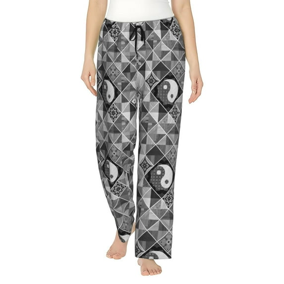 Uemuo Yin Yang With Black And White Pattern Women's Wide Leg Palazzo Lounge Pants with Pockets Light Weight Loose Comfy Casual Pajama Pants-Small