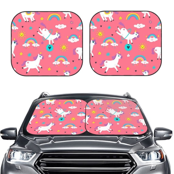 Uemuo Yoga Unicorn Printed 2 PCS Car Windshield Sun Shade, Auto Sun Heat and UV Rays Blocker, Foldable Automotive Front Window Sunshade Protector