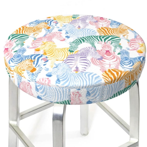 Uemuo Zebra Colourful Pattern Round Bar Stool Seat Covers Washable Stool Cushion Slipcover Elastic Bar Chair Covers-13 inch