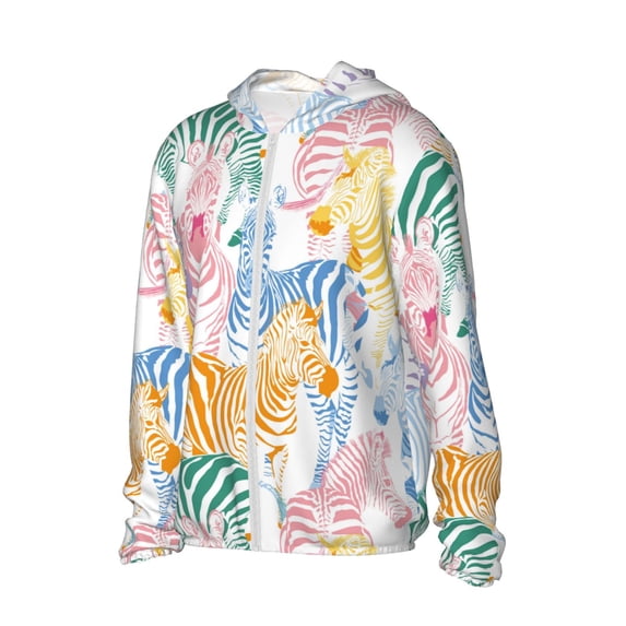 Uemuo Zebra Colourful Pattern Women's Full Zip UPF 50+ Sun Protection Hoodie Jacket Long Sleeve Sun Shirt Hiking Outdoor Performance with Pockets-3X-Large