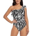 thumbnail image 1 of Uemuo Zebra Print Women's One Piece Swimsuit Asymmetrical Neck Bathing Suit One Shoulder Side Cutout Ruffle Swimwear-X-Large, 1 of 1