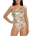 thumbnail image 1 of Uemuo animals farm Print Women's One Piece Swimsuit Asymmetrical Neck Bathing Suit One Shoulder Side Cutout Ruffle Swimwear-Medium, 1 of 6