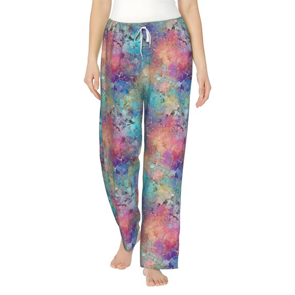 Uemuo blue pink colorful cracked texture Pattern Women's Wide Leg Palazzo Lounge Pants with Pockets Light Weight Loose Comfy Casual Pajama Pants-Large