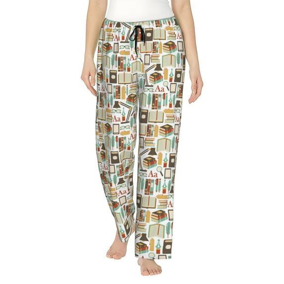 Uemuo books Pattern Women's Wide Leg Palazzo Lounge Pants with Pockets Light Weight Loose Comfy Casual Pajama Pants-Small