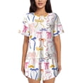thumbnail image 1 of Uemuo bow ribbons Pattern Women's Short-Sleeved Pajama, Button-Front Loungewear, 2-Piece Summer Sleepwear, Elastic Drawstring Shorts-Small, 1 of 6