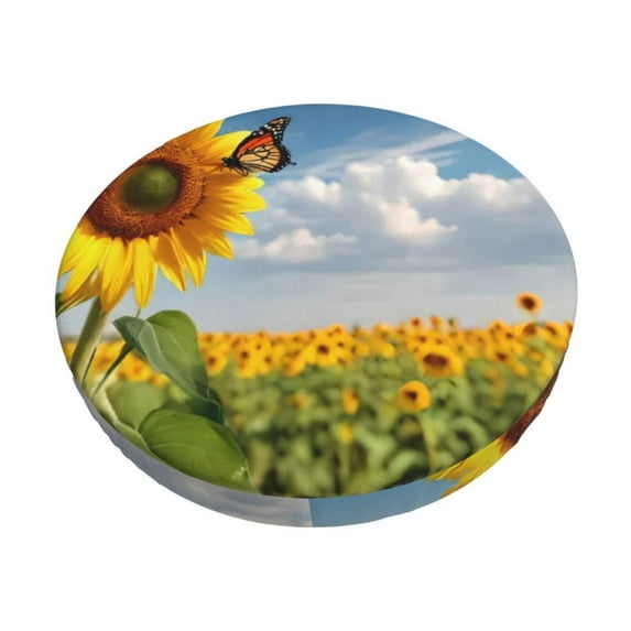 Uemuo butterfly and sunflower Pattern Round Bar Stool Seat Covers Washable Stool Cushion Slipcover Elastic Bar Chair Covers-14 inch