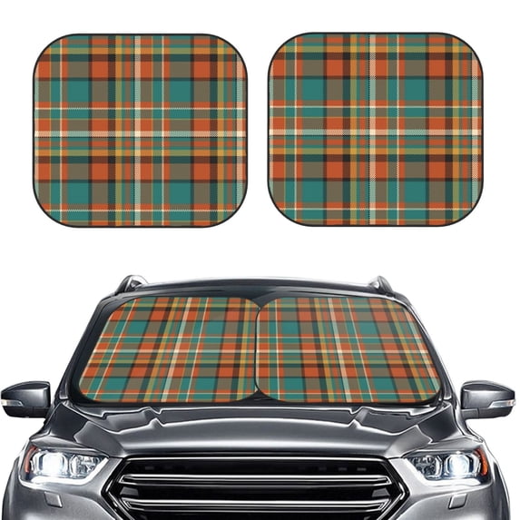 Uemuo colorful plaid Printed 2 PCS Car Windshield Sun Shade, Auto Sun Heat and UV Rays Blocker, Foldable Automotive Front Window Sunshade Protector