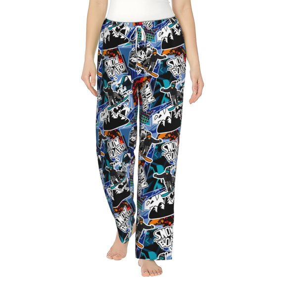 Uemuo colorful snow board Pattern Women's Wide Leg Palazzo Lounge Pants with Pockets Light Weight Loose Comfy Casual Pajama Pants-Small